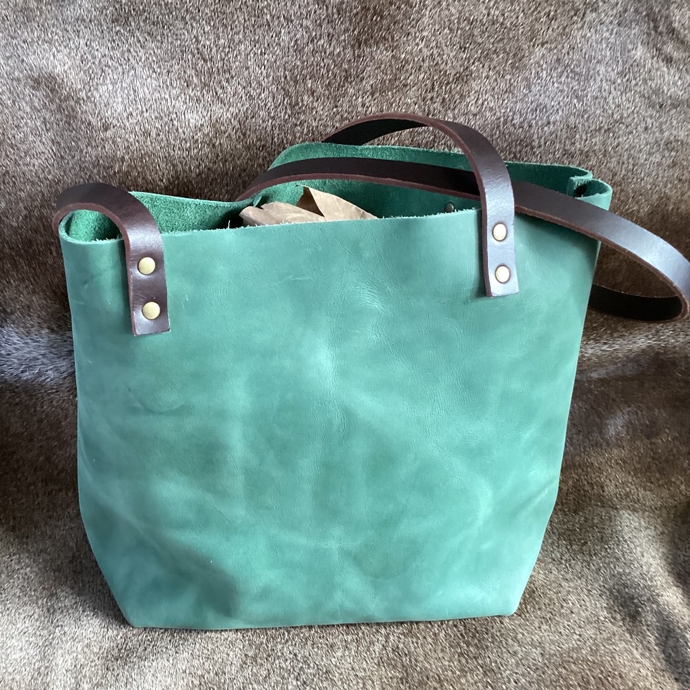 Portland Leather Goods Limited Edition Raw Leather Surf Green Tote Handbag